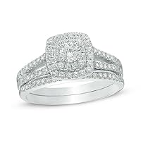 Women's 3/4 CT Diamond Double Halo Engagement Wedding Bridal Set Ring In 14K White Gold Plated