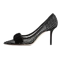 XYD Women's Chic Pointed Toe Evening Shoes High Heels Mesh Breathable Shiny Rhinestones Stiletto Checkered Office Lady Slip On Formal Dress Wedding Pumps