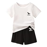 Girls Sweatpants and Jacket Set Toddler Boys Short Sleeve Cartoon Dinosaur Prints T Shirt Toddler (White, 9-12 Months)