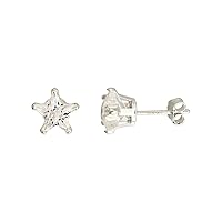 Sterling Silver Color Cubic Zirconia Star Stud Earrings 7 mm White