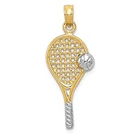 14k Yellow Gold with with Rhodium Polished Tennis Racquet Charm