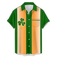 St. Patrick's Day Shirts for Men 2024 Trendy Carnival Themed Vintage Bowling Button Down Casual Short Sleeve Shirts Gradient Green M