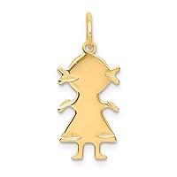 14k Yellow Gold Solid Girl Charm Pendant