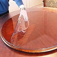 Clear Round Vinyl Tablecloth, Waterproof Heavy Duty Elasticized Table Cover, Elastic Edge Design Plastic Tablecloth Protector for Round Table (Round 63 inch Diameter,2mm Thick)