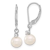 14k White Gold 7 8mm White Fwc Pearl and .10ct Diamond DReligious Guardian Angel Earrings Measures 7.5x7.5mm Wide Jewelry for Women