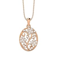 925 Sterling Silver Filigree Floral Natural Round Pearl & White Topaz Teardrop Charm Pendant Chain Necklace