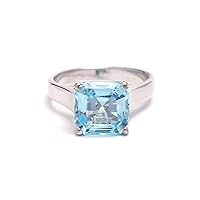 925 Sterling Silver Blue Topaz Asscher Cut Gemstone Cushion Design Ring 925 Stamp Jewelry | Gifts For Women And Girls