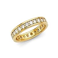 14k Yellow Gold Round CZ Cubic Zirconia Simulated Diamond Eternity Channel Set Band Ring Jewelry Gifts for Women - Ring Size Options: 5 6 7 8 9