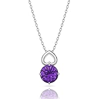 925 Sterling Silver Heart Natural or Created Birthstone Pendant Necklace Gold and Rhodium Plated, Jewelry Gifts for Women, 2.65 Cttw Round 8MM Gemstone, 18''