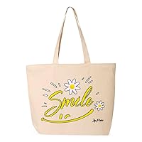 Smile Zippered Tote Bag - Chamomile Print Tote Bags - Cute Presents