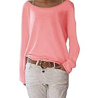 Solid Color Casual Round Neck Long Sleeve Women Knitted T-Shirt Bottoming Top(Red,3X-Large)