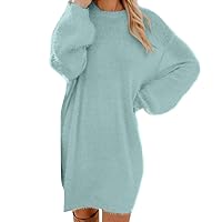 Women Turtleneck Sweater Dress Oversized Long Sleeve Warm Knit Pullover Fall Sweater Short Dresses with Pocket Dress