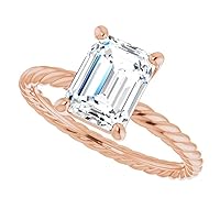 10K Solid Rose Gold Handmade Engagement Ring 1.0 CT Emerald Cut Moissanite Diamond Solitaire Wedding/Bridal Rings for Women/Her Propose Ring
