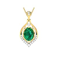 Pear Outer Shape Lab Made Emerald 925 Sterling Silver Pendant Necklace with Cubic Zirconia Link Chain 18