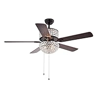 Warehouse of Tiffany Laure Crystal 6-Light Crystal 5-Blade 52-inch Ceiling Fan (Optional Remote & 2 Color Option Blades)