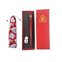 Cute Lucky Cat Chopsticks With Lucky Cat Holder Exquisite Gift Reusable Natural Wooden Chopsticks Chinese Chop Stick Gift Set For Business Anniversary Birthday Perfect Gift