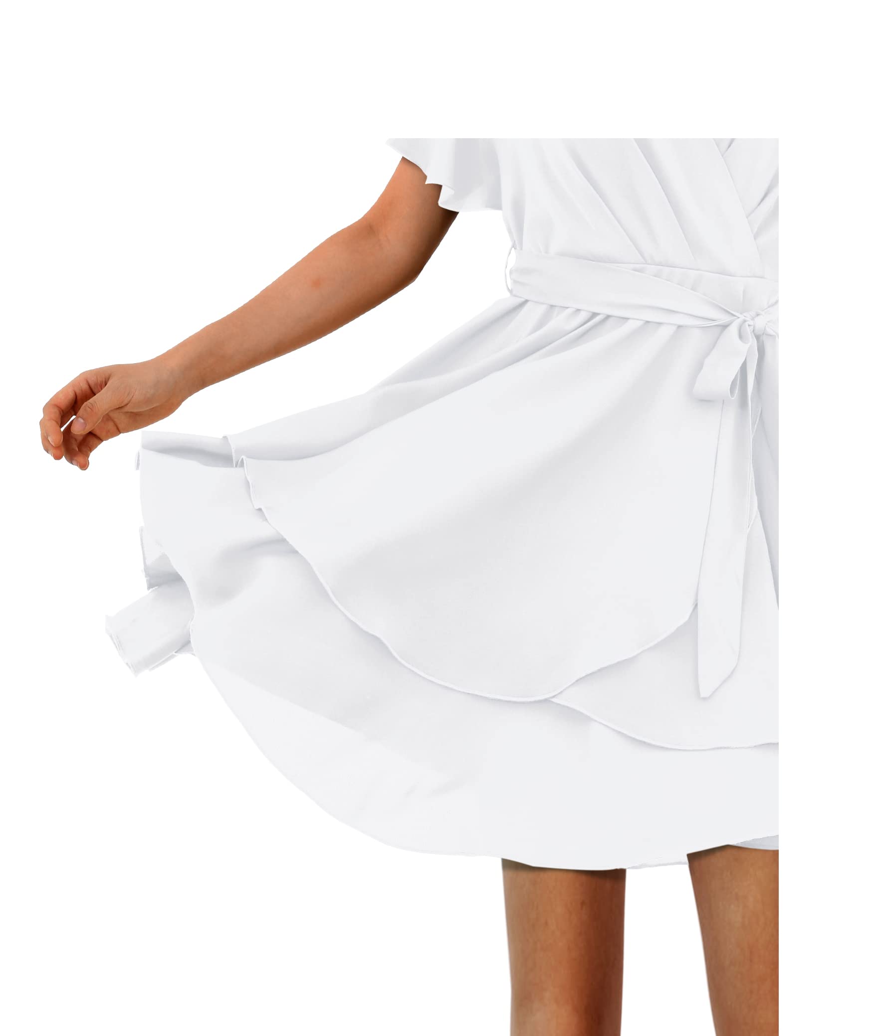 Amoretu Women's 2023 Summer Wrap Dress Short/Long Sleeve Casual V-Neck Ruffle Mini Dresses