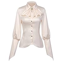 Women Victorian Lapel Collar Ruffled Blouse Shirt Vintage Lantern Blouse Long Sleeve Tops