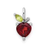 925 Sterling Silver Rhodium Plated Garnet and Peridot Apple Pendant Necklace Measures 5.85mm Wide 5.27mm Thick Jewelry Gifts for Women