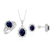 Princess Diana Inspired Matching Set, 14K White Gold Ring, Earrings & Pendant with 18
