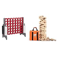 ECR4Kids Jumbo 4-to-Score, Giant Game, Red/Grey & Jenga Official Giant JS6 - Extra Large Size Stacks, Includes Heavy-Duty Carry Bag, Premium Hardwood Blocks, Precision-Crafted Known Brand Game
