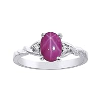 Rylos Diamond & Star Ruby Ring Set In Sterling Silver Solitaire
