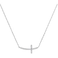 The Diamond Deal 10kt White Gold Womens Round Diamond Small Horizontal Cross Pendant Necklace 1/20 Cttw