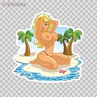 Decal Stickers Sexy Naked Woman On Palm Beach Summer Holiday Motorbike Boat 4 X 3.76 in.