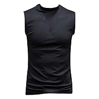 ACSUSS Men's Solid Mock Neck Sleeveless Tee Basic T Shirts Slim Fit Lightweight Tank Shirt