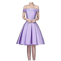 Women's Off The Shoulder Satin Homecoming Dresses with Pleat Short Cocktail Dress