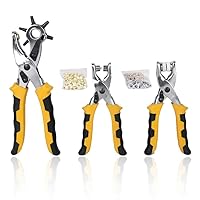 Revolving Leather Belt Hole Punch Plier, Eyelet and Snap Setting Pliers Hand Puncher Tool Kit Great for Crafts, DIY, Belts, Dog Collars, Watch Bands, Paper, Includes 100 Eyelet and 100 Press Studs
