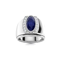 2.30Ctw Oval Cut Sapphire Simulated Diamond Fashion Men's Ring 14K White Gold Plated