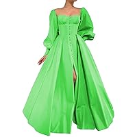 Long Puffy Sleeve Prom Dresses Princess Ball Gown for Women Satin Formal Party Wedding Evening Dress