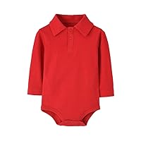 Teach Leanbh Infant Baby Polo Bodysuit Cotton Long Sleeve Pure Color Shirt 3-24 Months (9 Months, Red)