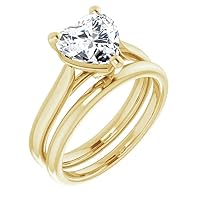 10K Solid Yellow Gold Handmade Engagement Rings 1 CT Heart Cut Moissanite Diamond Solitaire Wedding/Bridal Ring Set for Wife, Promise Ring