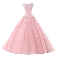 Ball Gown Quinceanera Dresses Tulle Long Prom Party Gowns Sweet 16 Formal Dress Pink US 16W