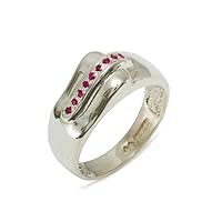 925 Sterling Silver Real Genuine Ruby Mens Wedding Wedding Band Ring