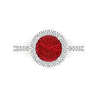Clara Pucci 1.85ct Round Cut Solitaire halo Genuine Simulated Ruby Engagement Promise Anniversary Bridal Accent Ring 18K White Gold