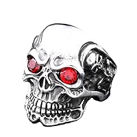 Gothic Mens Biker Skull Red Blue Eye Ring Stainless Steel Size 7-13
