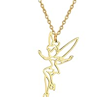 Fairy Pixie Tinkerbell Silhouette Necklace For Women Girls Stainless Steel Exquisite Magical Pixie Angel Pendant Necklace Jewelry Gift