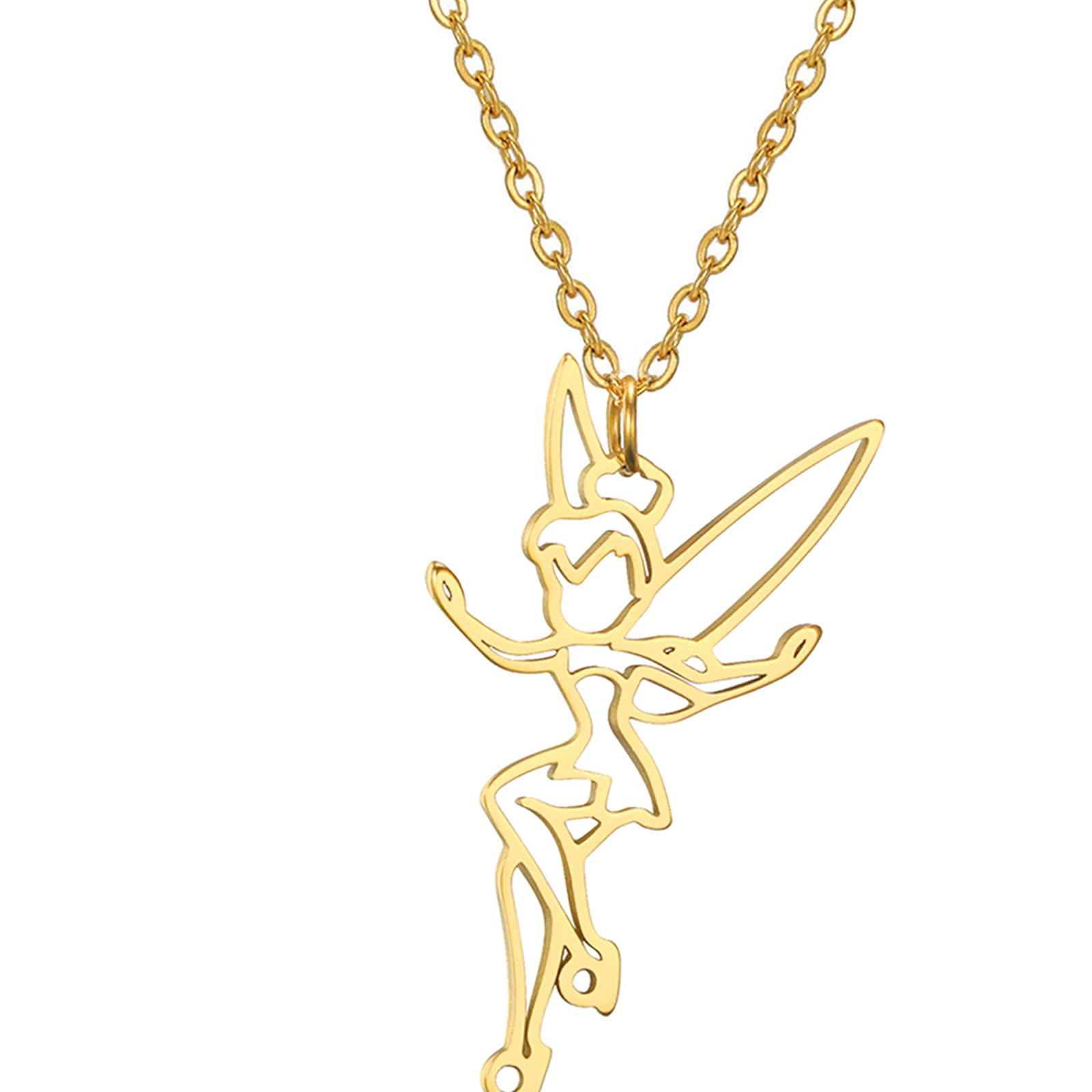 UNIFT Fairy Pixie Tinkerbell Silhouette Necklace For Women Girls Stainless Steel Exquisite Magical Pixie Angel Pendant Necklace Jewelry Gift