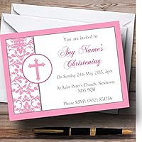 Pink Princess Crown White Christening Party Personalized Invitations