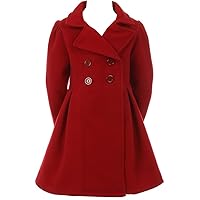 Girls Dress Coat Long Sleeve Button Pocket Long Winter Coat Outerwear 2-14