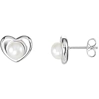 925 Sterling Silver 11.8x10.1mm Polished Freshwater Cultured Pearl Love Heart Earrings Jewelry Gifts for Women