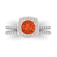 Clara Pucci 2.35 ct Round Cut Halo Solitaire Red Simulated Diamond Designer Art Deco Statement Wedding Ring Band Set 18K White Rose Gold