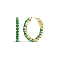 Emerald 0.64 ct Inside-Out Women Hoop Earrings with Side Gallery 14K Gold