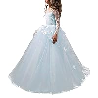 Girls Communion Dresses Lovely Beading Butterfly Flower Girl Dress Tulle Ball Gown 2022 LDC066