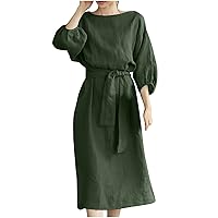 Tulle Dress Women Formal Short Women's Linen Midi Dresses 3/4 Sleeve Summer Calf-Length Dress Casual Vacation Sundress Ladies Elegant Cotton Dress Vestidos para Mujer 2024 Army Green