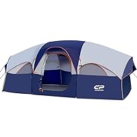 CAMPROS CP Tent 8 Person Camping Tents, Weather Resistant Family Tent, 5 Large Mesh Windows, Double Layer, Divided Curtain for Separated Room, Portable with Carry Bag