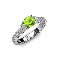 Peridot Natural Diamond 1 1/2 ctw Bubble Cable Women Engagement Ring 18K Gold